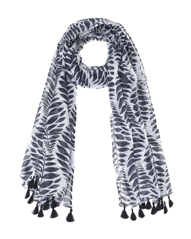 SCARF/PAREO IN BLACK/WHITE COLOR WITH TASSELS 180Χ100 (100% COTTON)