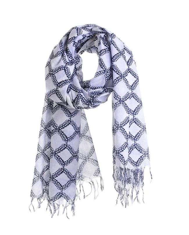 ΦΟΥΛΑΡΙ/ΠΑΡΕΟ ΛΕΥΚΟ ΜΕ ΜΠΛΕ ΣΧΕΔΙΑ 180Χ100 (100%COTTON)