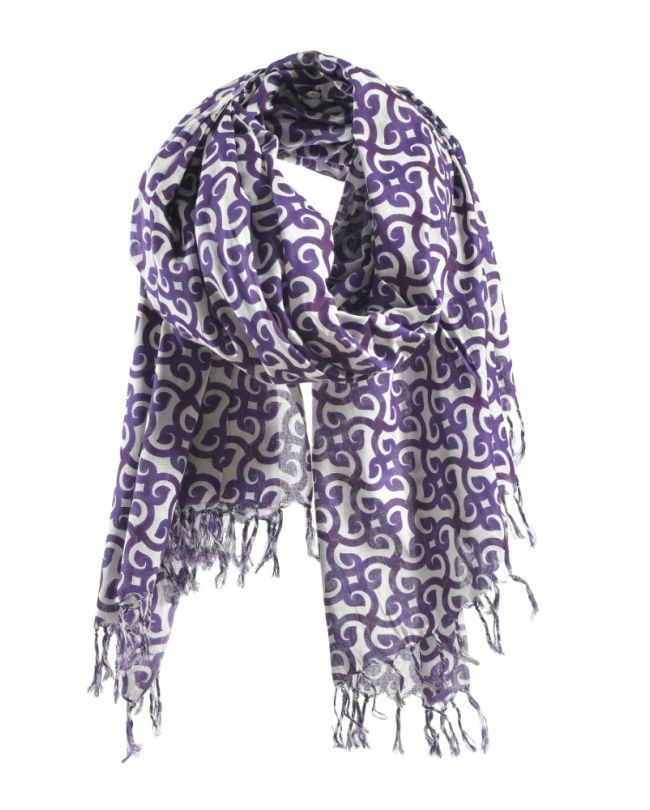 SCARF/PAREO IN WHITE/PURPLE COLOR 180Χ100 (100% COTTON)