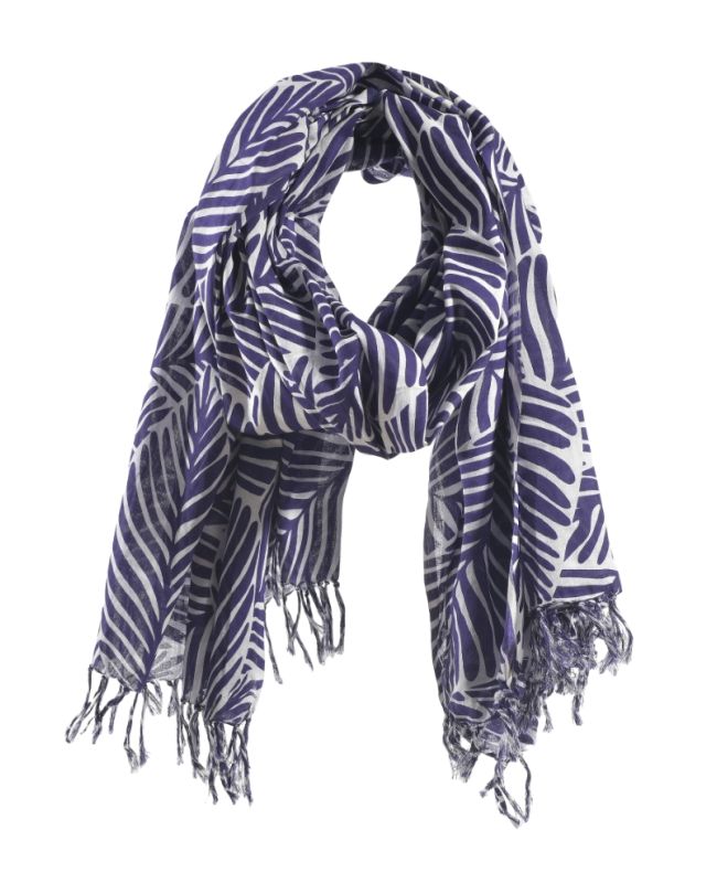 SCARF/PAREO IN WHITE/BLUE COLOR WITH LEAVES 180Χ100 (100% COTTON)