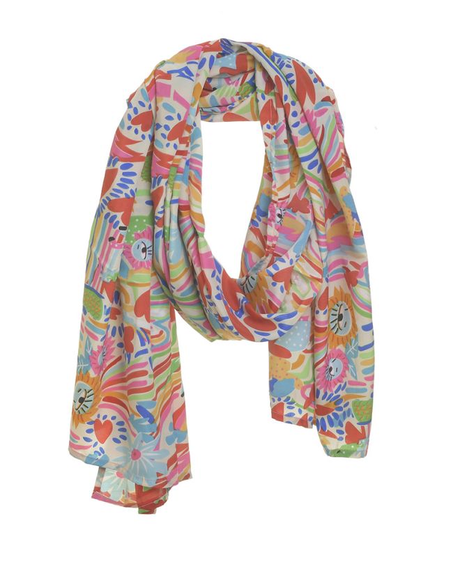 SCARF WITH MULTICOLOR DESIGNS 180X60 (100% CREPE)