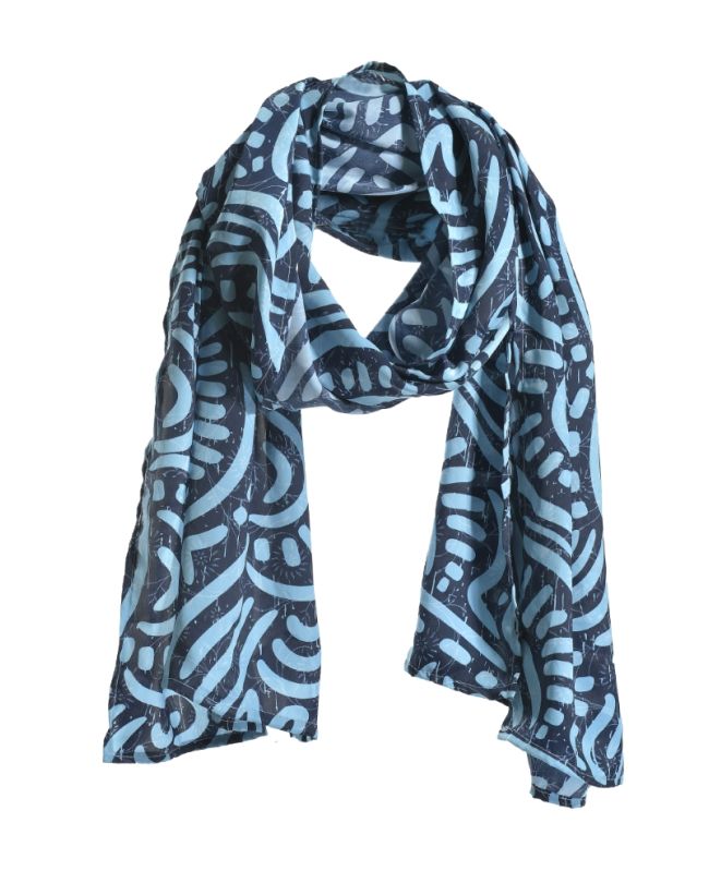 SCARF ΙΝ BLUE COLOR WITH PATTERNS 180X60 (100% CREPE)