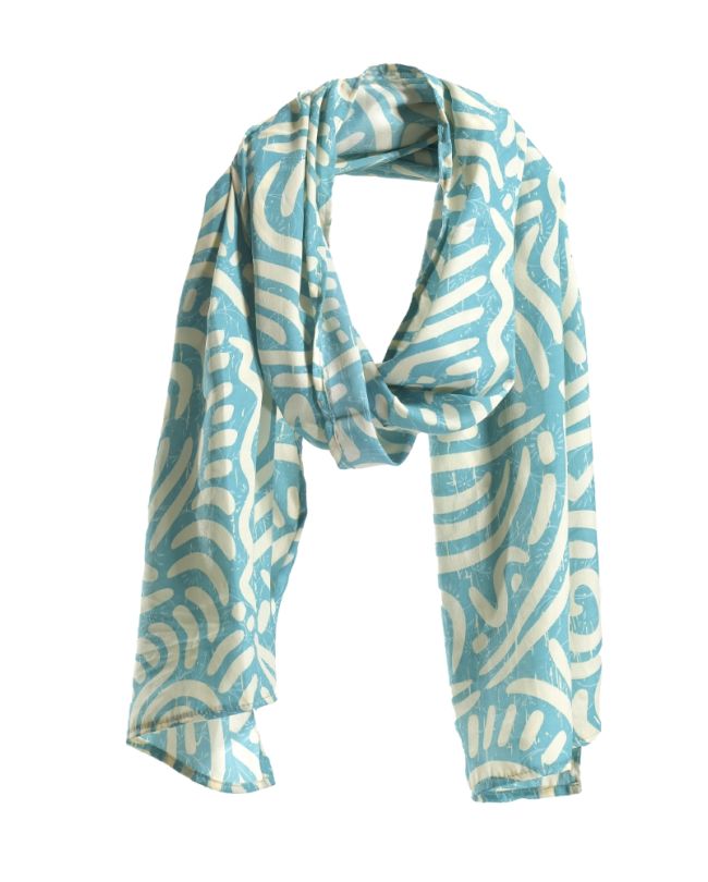 SCARF ΙΝ TURQUOISE COLOR WITH PATTERNS 180X60 (100% CREPE)