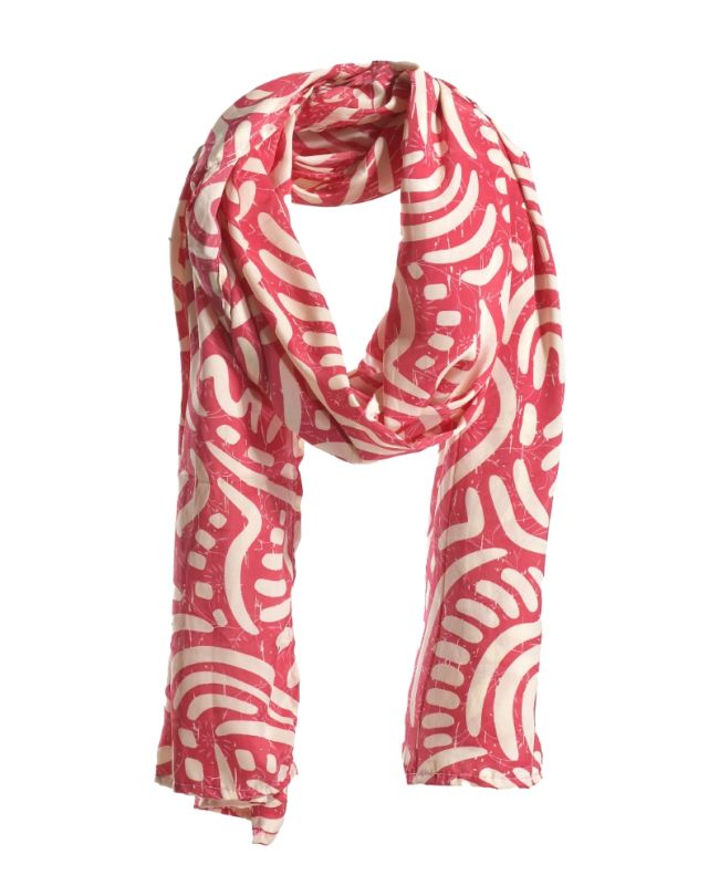 SCARF ΙΝ VIVID PINK COLOR WITH PATTERNS 180X60 (100% CREPE)