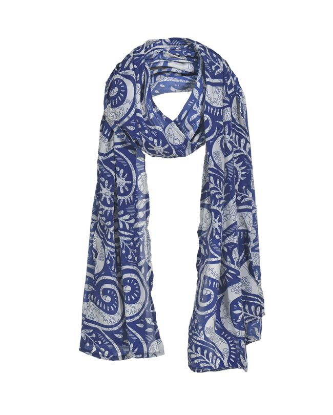 ΦΟΥΛΑΡΙ ΕΜΠΡΙΜΕ ΜΠΛΕ ΜΕ ΛΕΥΚΕΣ ΛΕΠΤΟΜΕΡΕΙΕΣ 180X60 (100%RAYON)