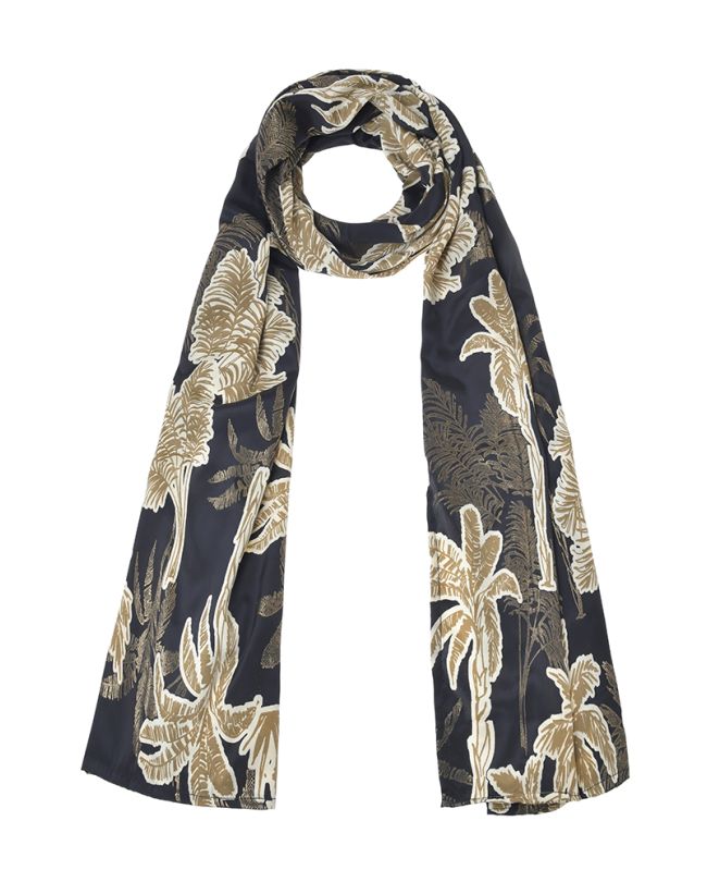 SCARF PRINTED IN BLACK/GOLD COLOR ''PALMS''  180X60 (60% SILK 40% POLYESTER)