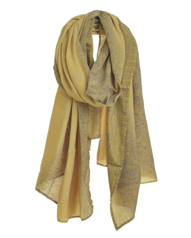 SCARF/PAREO IN ECRU/BROWN COLOR WITH PRINTS 100X200 (28%SILK / 72%CREPE)