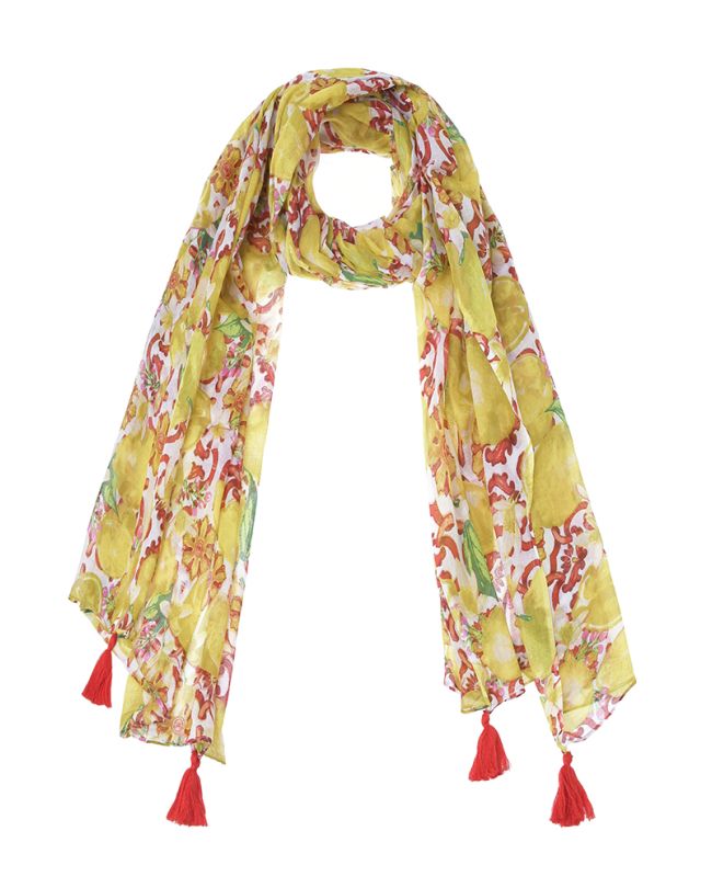 SCARF/PAREO  WHITE/YELLOW/RED 180X110 (100% COTTON)