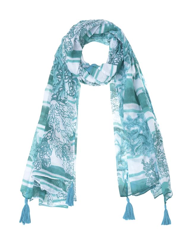 SCARF/PAREO WHITE WITH GREEN EMBROIDERY 180X110 (100% COTTON)