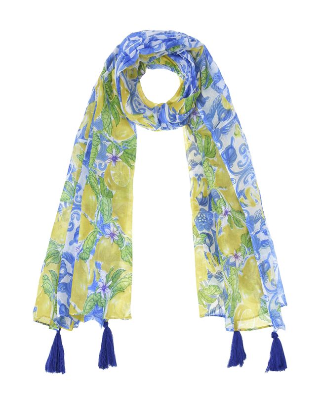 ΦΟΥΛΑΡΙ/ΠΑΡΕΟ ΜΠΛΕ/ΛΕΥΚΌ ΜΕ ΚΊΤΡΙΝΕΣ/ΠΡΑΣΙΝΕΣ ΛΕΠΤΟΜΕΡΕΙΕΣ (100%COTTON)