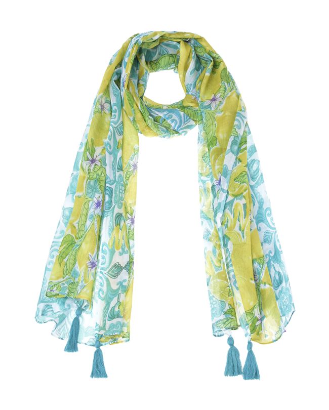 SCARF/PAREO WHITE WITH YELLOW/GREEN DETAILS 180X110 (100% COTTON)