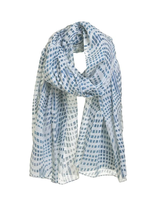 SCARF/PAREO IN BLUE/WHITE COLOR WITH PRINTS 100Χ170 (100% COTTON)