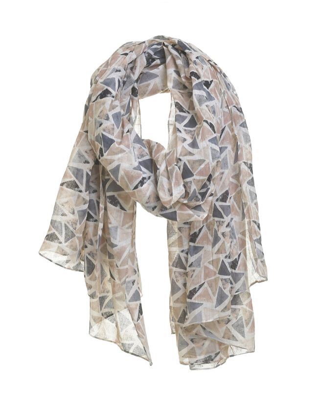 SCARF/PAREO IN BLUE/BEIGE COLOR WITH GEOMETRIC DESIGNS 100Χ170 (100% COTTON)