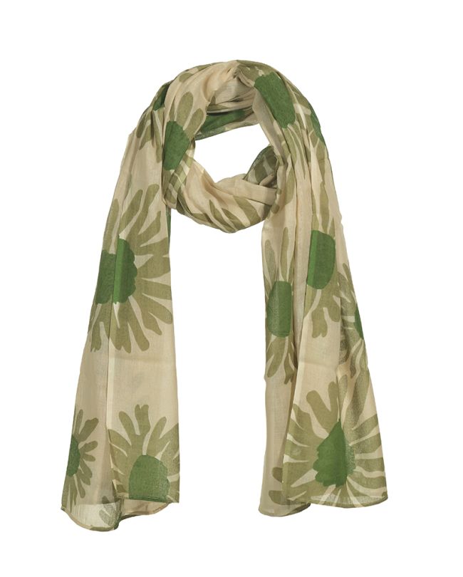 SCARF/PAREO IN GREEN COLOR WITH FLOWERS 110Χ180 (100% COTTON)