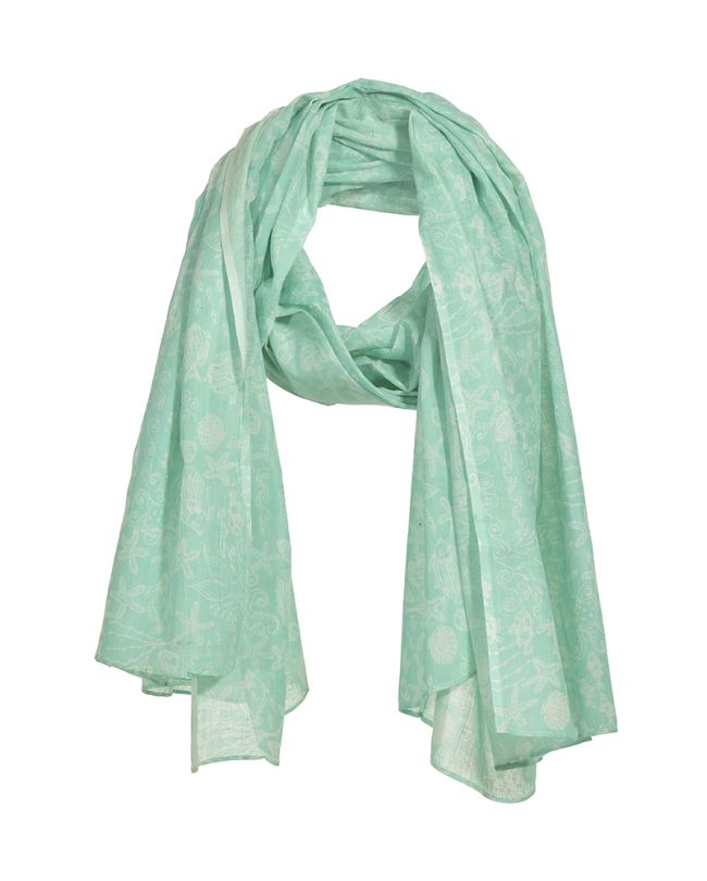 SCARF/PAREO ΙΝ TURQUOISE COLOR WITH WHITE PATTERNS 110Χ180 (100% COTTON)