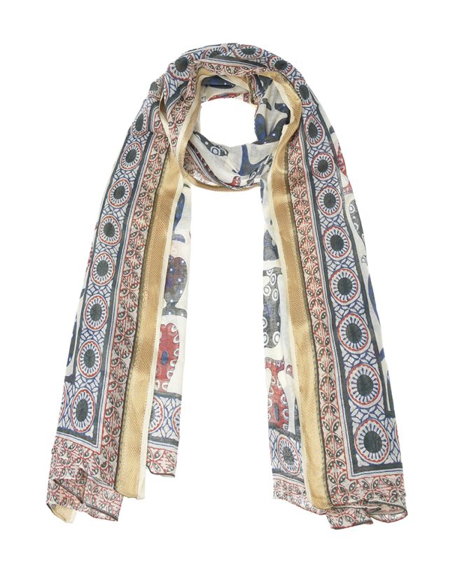 ΦΟΥΛΑΡΙ/ΠΑΡΕΟ ΕΚΡΟΥ ΜΕ ΛΑΔΙ/ΚΟΚΚΙΝΟ/ΜΠΛΕ ΨΑΡΙΑ ΚΑΙ ΧΡΥΣΗ ΜΠΟΡΝΤΟΥΡΑ 100X180 (100%COTTON)