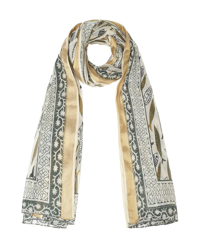 ΦΟΥΛΑΡΙ/ΠΑΡΕΟ ΕΚΡΟΥ ΜΕ ΧΑΚΙ/ΜΑΥΡΑ ΨΑΡΙΑ ΚΑΙ ΧΡΥΣΗ ΜΠΟΡΝΤΟΥΡΑ 100X180 (100%COTTON)