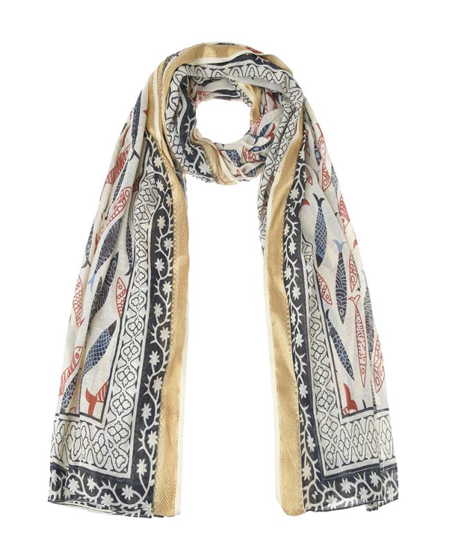 ΦΟΥΛΑΡΙ/ΠΑΡΕΟ ΕΚΡΟΥ ΜΕ ΚΟΚΚΙΝΑ/ΜΠΛΕ ΨΑΡΙΑ ΚΑΙ ΧΡΥΣΗ ΜΠΟΡΝΤΟΥΡΑ 100X180 (100%COTTON)