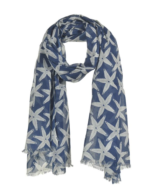 SCARF/PAREO IN NAVY COLOR WITH WHITE STARFISH 100Χ180 (100% COTTON)