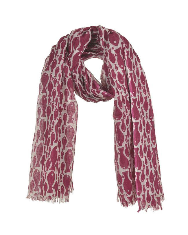 SCARF/PAREO IN WHITE/PINK COLOR WITH FISH 100Χ180 (100% COTTON)