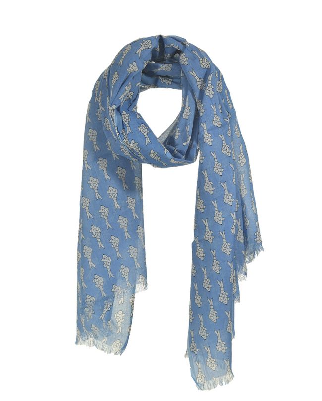 SCARF/PAREO IN BLUE/WHITE COLOR WITH FISH 100Χ180 (100% COTTON)