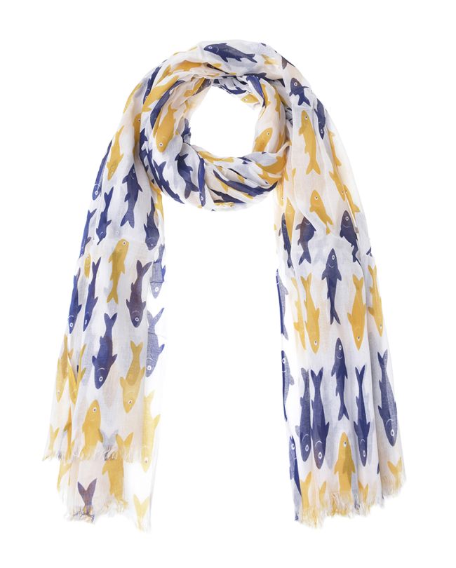 ΦΟΥΛΑΡΙ/ ΠΑΡΕΟ ΛΕΥΚΟ ΜΕ ΜΠΛΕ/ΚΙΤΡΙΝΑ ΨΑΡΙΑ 100Χ180 (100% COTTON)