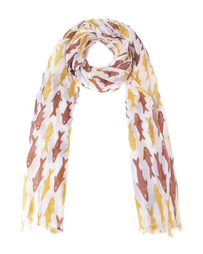 ΦΟΥΛΑΡΙ/ ΠΑΡΕΟ ΛΕΥΚΟ ΜΕ ΚΟΚΚΙΝΑ/ΚΙΤΡΙΝΑ ΨΑΡΙΑ 100Χ180 (100% COTTON)