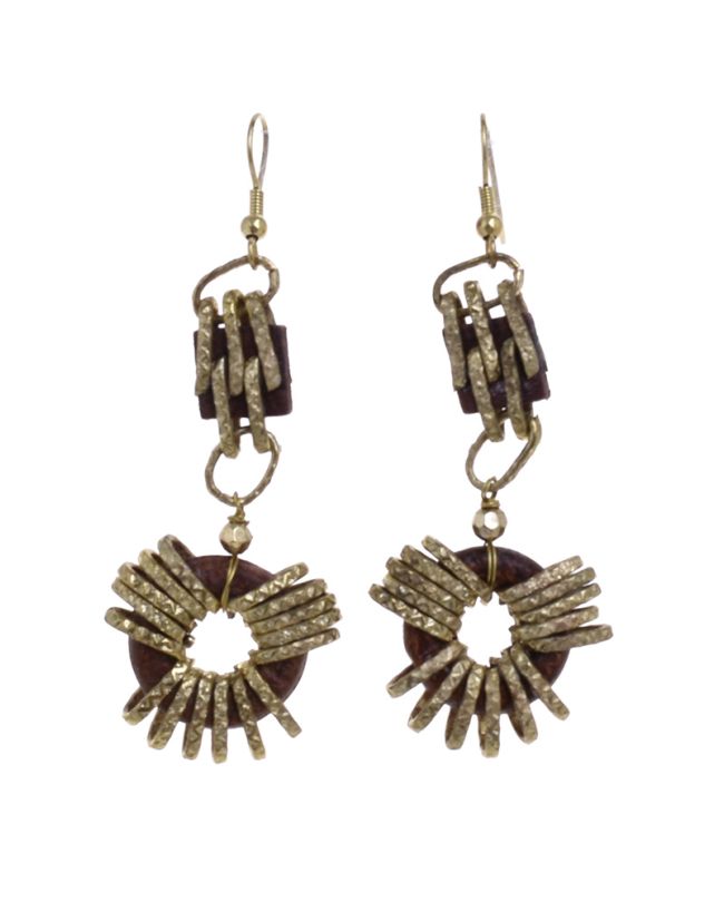 S/2 WOODEN EARRINGS WITH GOLD CIRCELS 7X2.5