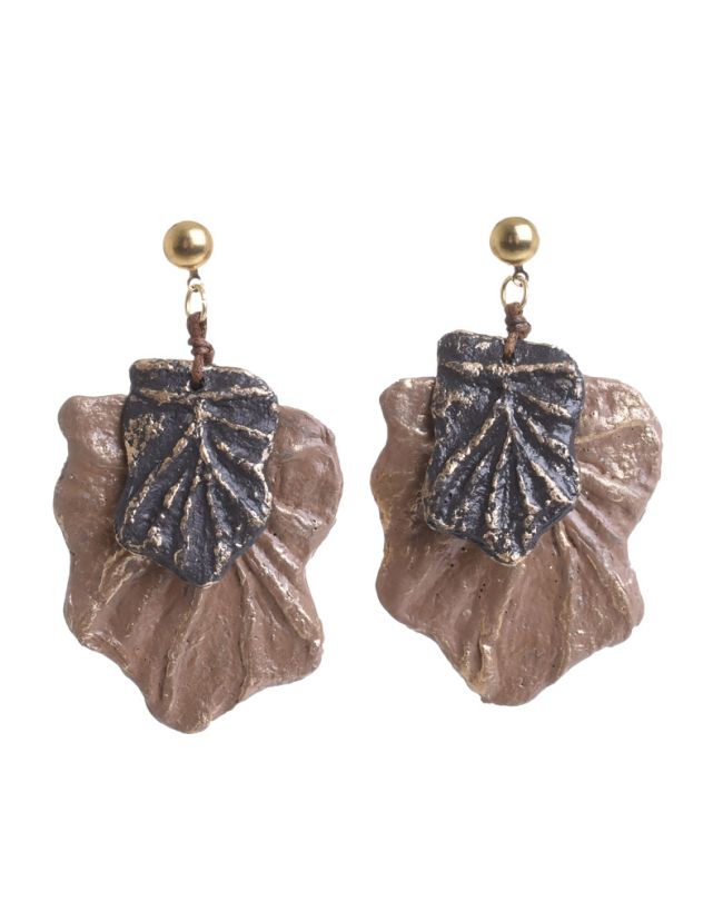 EARRINGS FROM RECYCLED MATERIALS WITH BROWN LEAVES