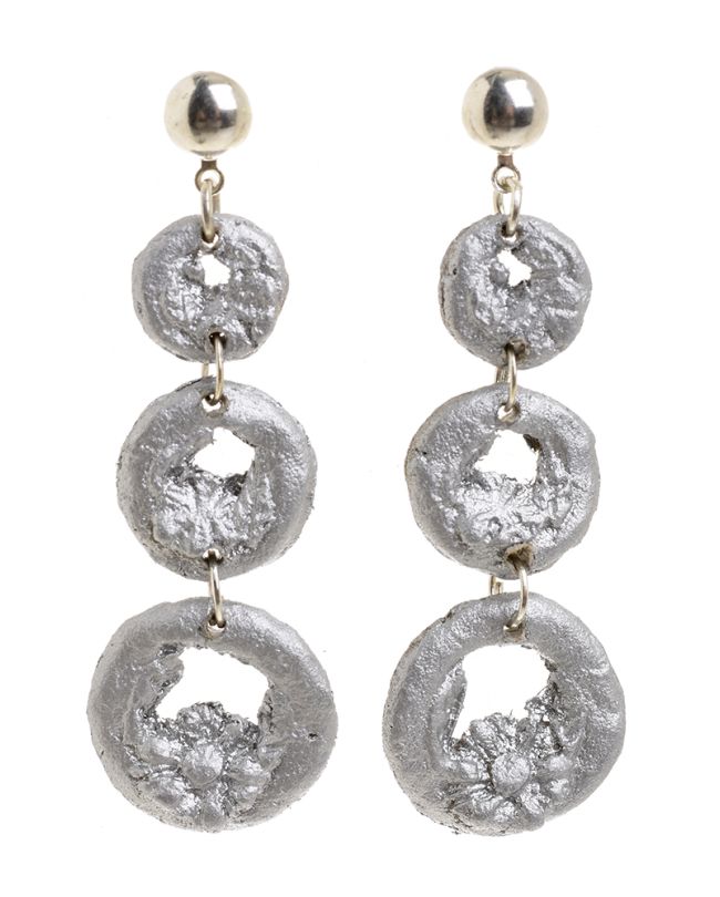 EARRINGS FROM RECYCLED MATERIALS IN SILVER COLOR 7.5Χ1.5X2