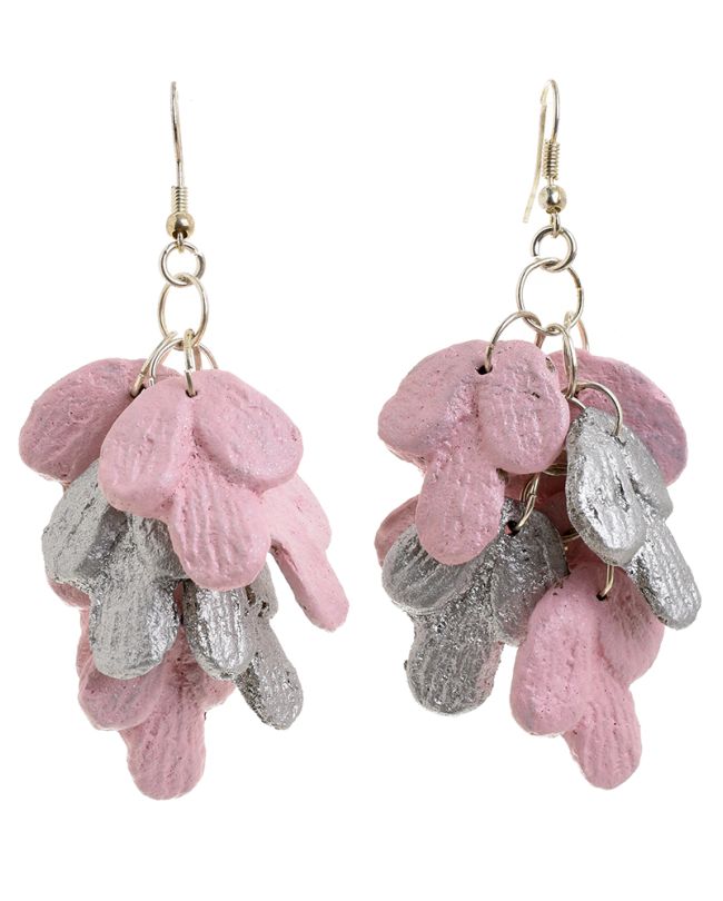 EARRINGS FROM RECYCLED MATERIALS IN PINK/SILVER COLOR 7Χ1.5X3.5