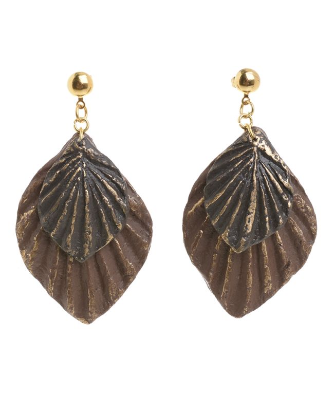 EARRINGS FROM RECYCLED MATERIALS IN OCHER/BROWN COLOR 8Χ1.5X4.5