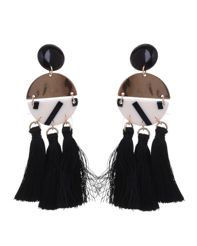 BLACK AND WHITE EARRINGS WITH 3 TASSELS 10X5
