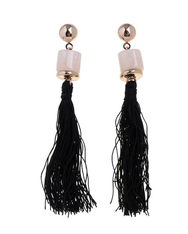 GOLD EARRINGS WITH STONE AND TASSELS 12X2