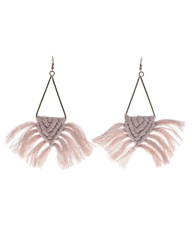 MACRAME EARRINGS IN BEIGE COLOR WITH TASSELS