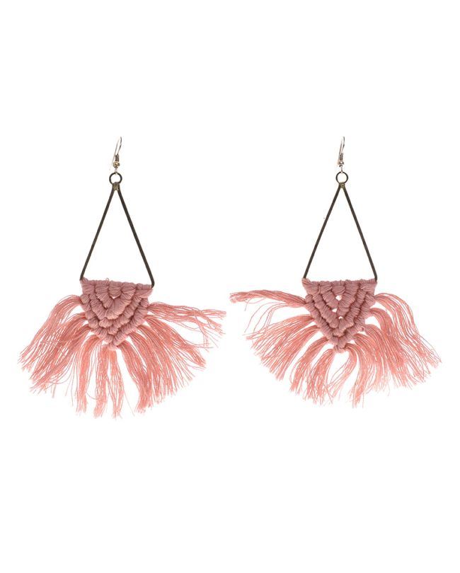 MACRAME EARRINGS IN LIGHT PINK COLOR WITH TASSELS