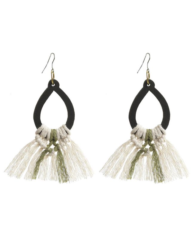 MACRAME EARRINGS IN BEIGE/BLACK COLOR