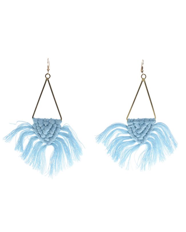 MACRAME EARRINGS IN TURQOISE COLOR WITH TASSELS
