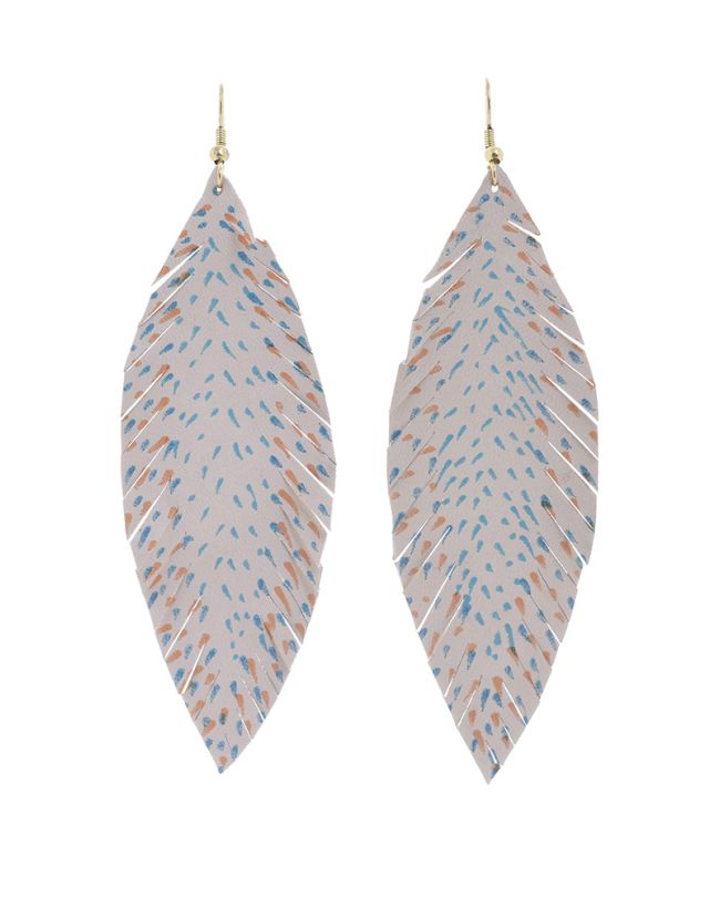 BLUE/BROWN EARRINGS WITH FEATHER 3X1X8