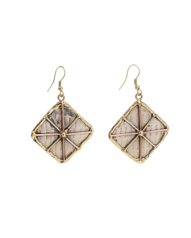 S/2 EARRINGS ΙN SILVER/GOLD COLOR 'SQUARE' 3X1X4