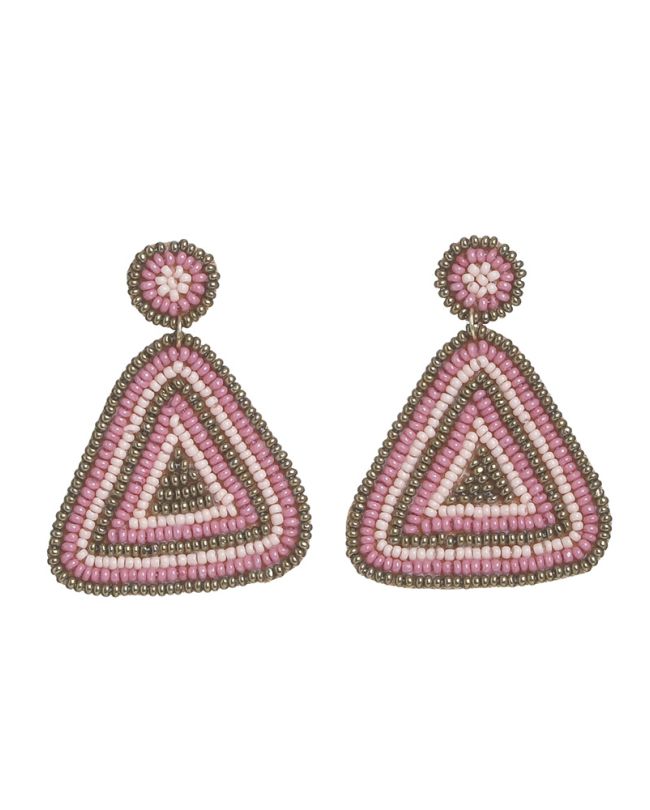 S/2 EARRINGS IN PINK/GOLD COLOR ''TRIANGLE'' WITH BEADS 8Χ5