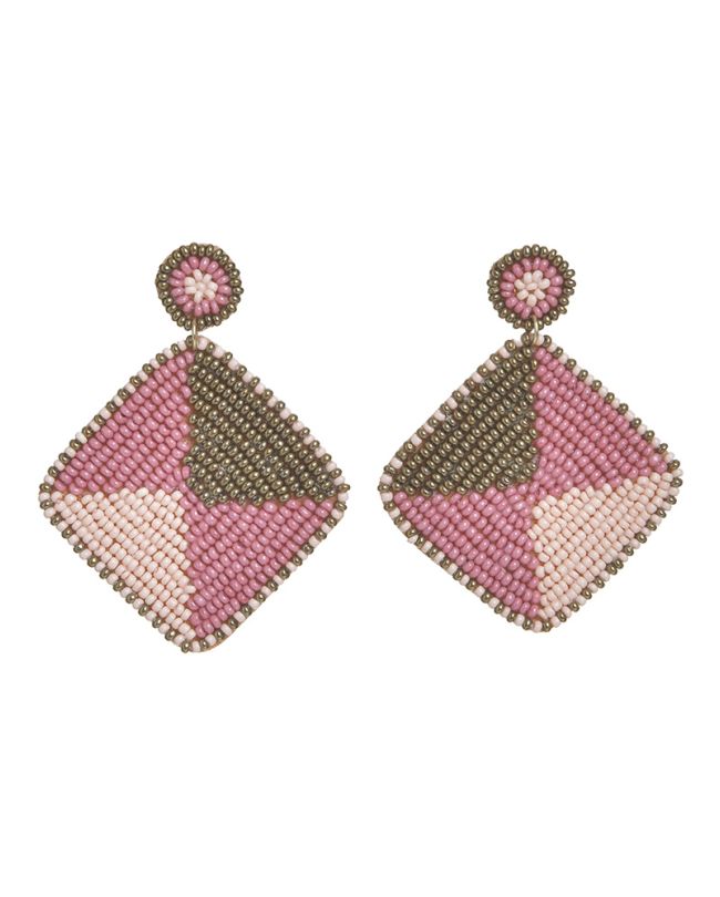 S/2 EARRINGS IN PINK/GOLD COLOR ''RHOMBUS'' WITH BEADS 8Χ6