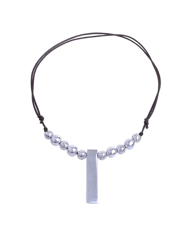 NECKLACE WITH CORD AND SILVER ROUND DETAILS-LINE H-25