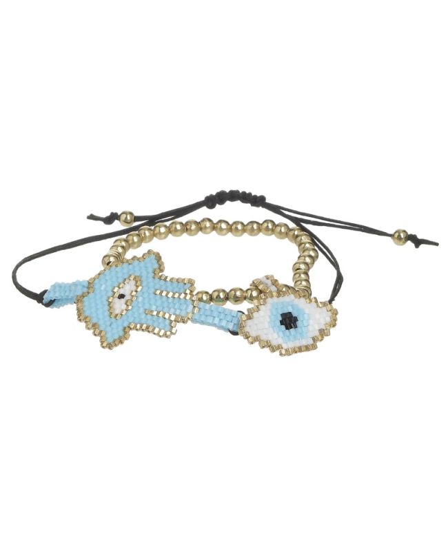 S/2 BRACELET LIGHT BLUE/GOLD WITH BEADS Φ7Χ2