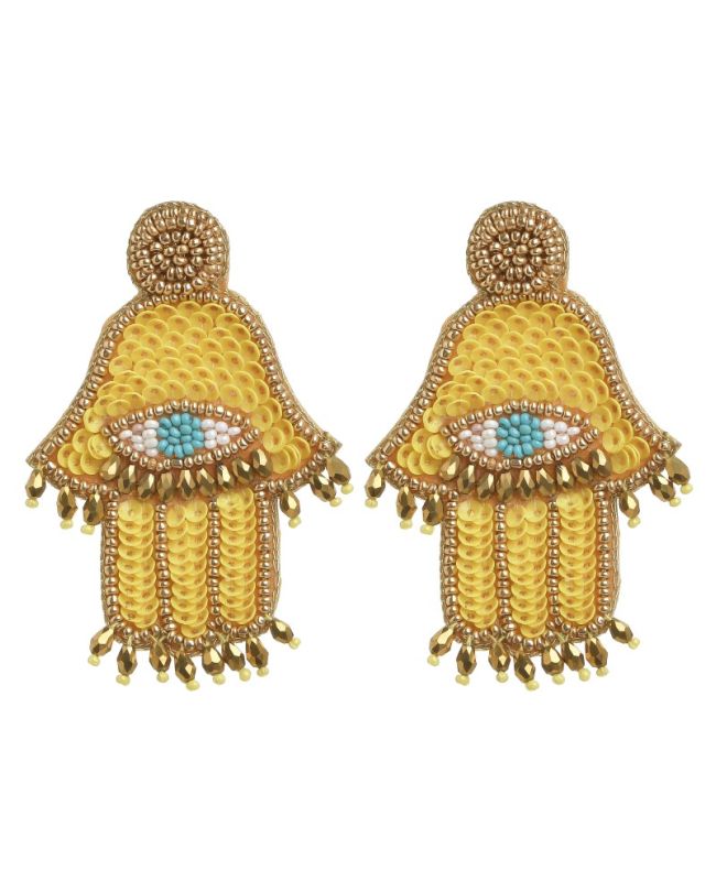 S/2 EARRINGS YELLOW COLOR ''HAMSA'' WITH BEADS 10Χ8