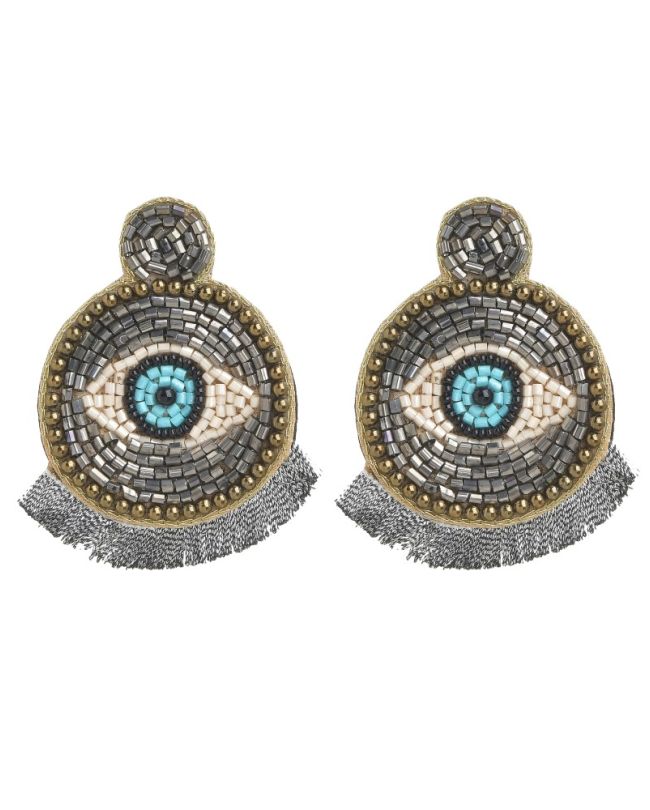S/2 EARRINGS ΄΄EYE'' IN LIGHT BLUE COLOR WITH BEADS 10Χ7