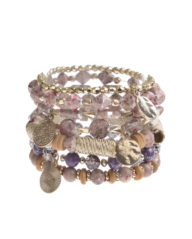S/7 BRACELET WITH BEADS IN BEIGE/PURPLE COLOR