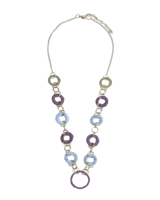 NECKLACE WITH RINGS IN PURPLE/LIGHT BLUE/GOLDEN COLOR