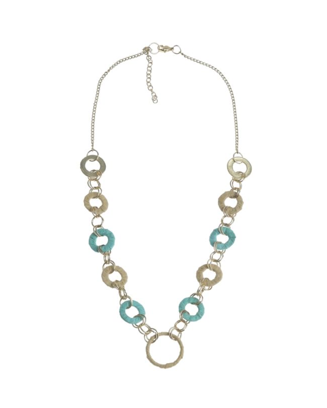 NECKLACE WITH RINGS IN TURQUOISE/GOLDEN COLOR