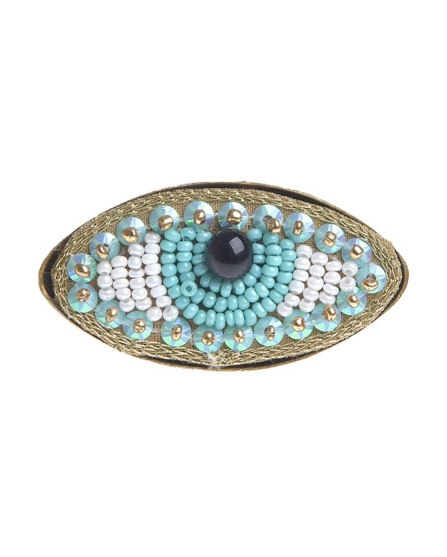 RING EYE WITH BEADS IN LIGHT BLUE/GOLDEN COLOR